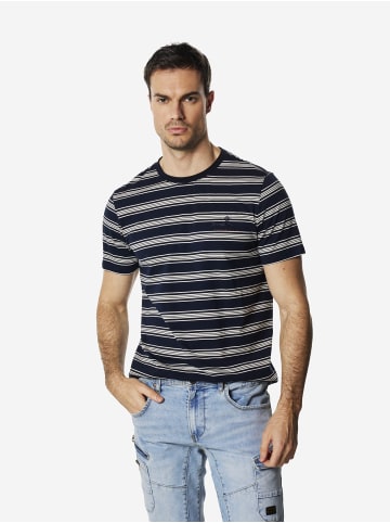 KOROSHI Crew cotton streifen block fancy t-shirt in blau