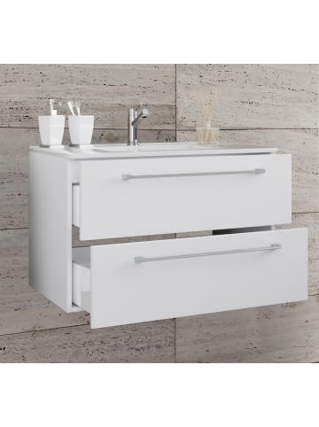 VCM  2-tlg. Waschplatz Waschtisch Badinos 2 Schublade in Weiß