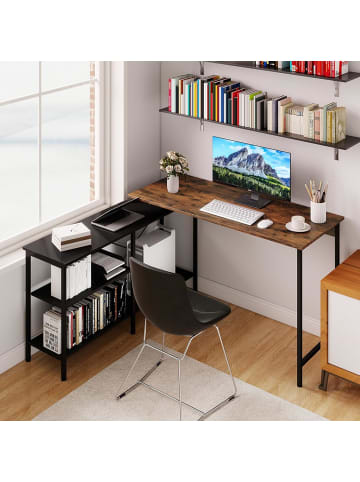 COSTWAY L-förmig Schreibtisch wendbar 135x120x74,5cm in Braun