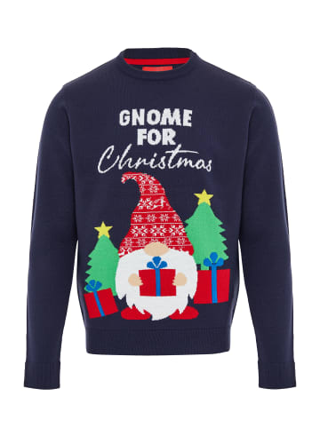 Threadbare Weihnachtspullover THB Mens Christmas Jumper Gnome in blau-schwarz