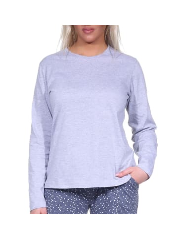 NORMANN langarm Schlafanzug Pyjama Oberteil Shirt Mix & Match - 76876 in blau-melange