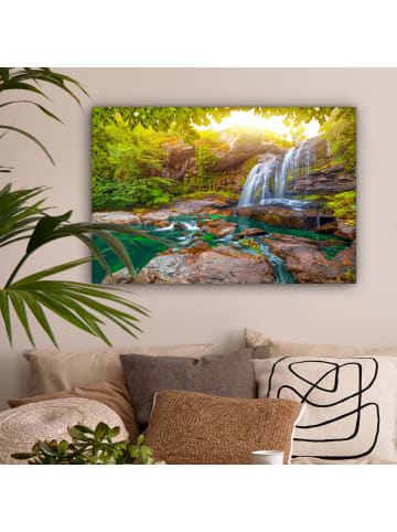 MuchoWow Leinwand Bilder Sonniger Wasserfall