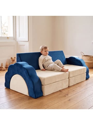relaxdays 10tlg. Kinder-Spielsofa Set "Samt" in Blau/ Beige - (B)150 x (H)47 x (T)65 cm