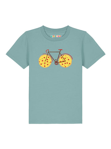 wat? Apparel T-Shirt Pizza Fahrrad in Teal Monstera
