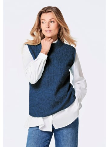 GOLDNER Kurzgröße:  Pullunder Edler Rippstrick Pullunder, Stehkragen in marine