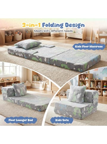 COSTWAY 3 in 1 Kindersofa im Dunkeln Leuchtend in Grau