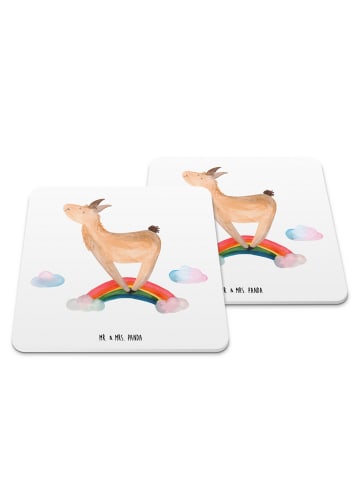 Mr. & Mrs. Panda Untersetzer Set Lama Regenbogen ohne Spruch in Weiß