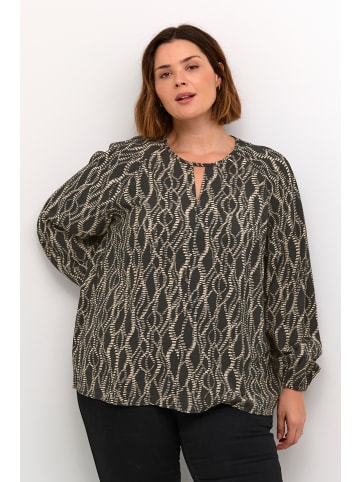 KAFFE curve Langarm-Bluse KClanora in Black/Grey Graphic Simili