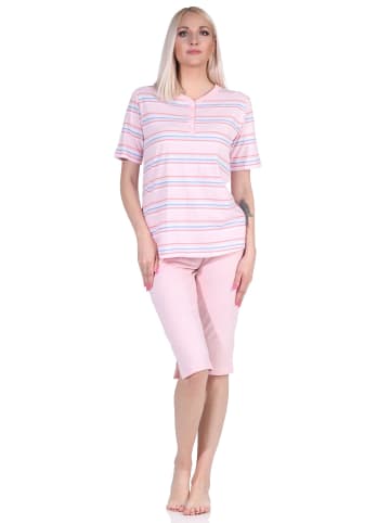 NORMANN Schlafanzug kurzarm Pyjama Caprihose Streifen - 72700 in rosa