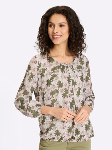 Heine Schlupfbluse in weiß-oliv-bedruckt