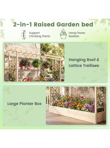 COSTWAY Blumenkasten mit Rankgitter 220x35x114 cm in Beige