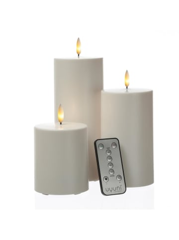 Uyuni 3er Set LED Kerzen THEA für Innen/Außen bis 2500 Std. Timer in weiß