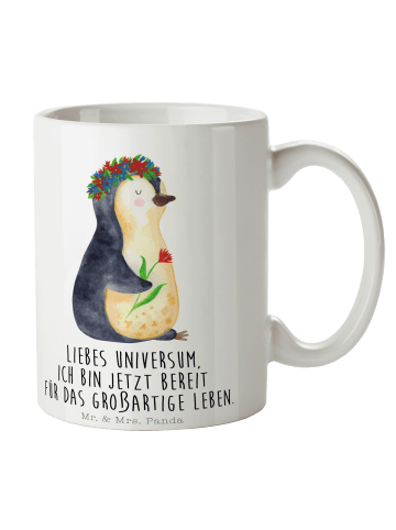 Mr. & Mrs. Panda Tasse Pinguin Blumen mit Spruch in Weiß