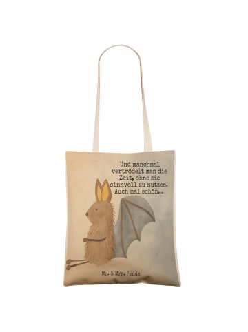 Mr. & Mrs. Panda Tote Bag Fledermaus Sitzen Design mit Spruch in Weiß