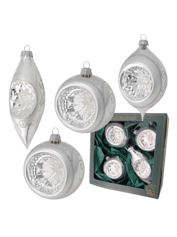 Krebs Glas Lauscha 4er-Set: Baumkugeln in Silber