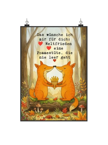 Mr. & Mrs. Panda Deko Bild Füchse Liebe Pommes Design mit Spruch in Weiß