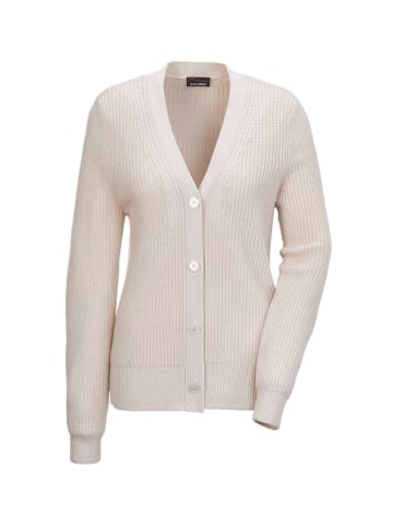 GOLDNER Elegante Strickjacke mit V-Ausschnitt in stein