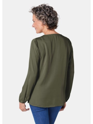 GOLDNER Figurschmeichelnde Schlupfbluse mit modischer Kragenverarbeitung in baummoos