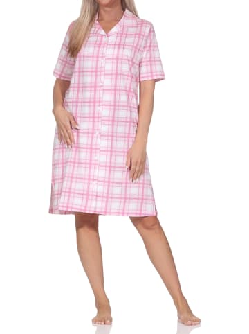 NORMANN Kurzarm Nachthemd Jersey kariert Übergrößen in rosa