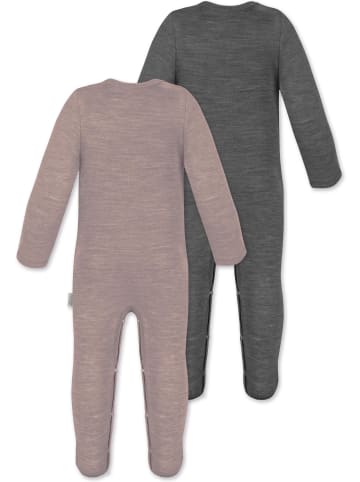 Normani Outdoor Sports Normani Outdoor Sports 2er Pack MERINO Baby Merino Strampler „Levin" in Rosa/Anthrazit