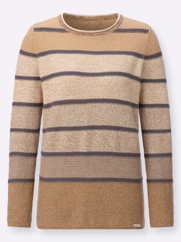 WITT WEIDEN Pullover in camel-steingrau-geringelt