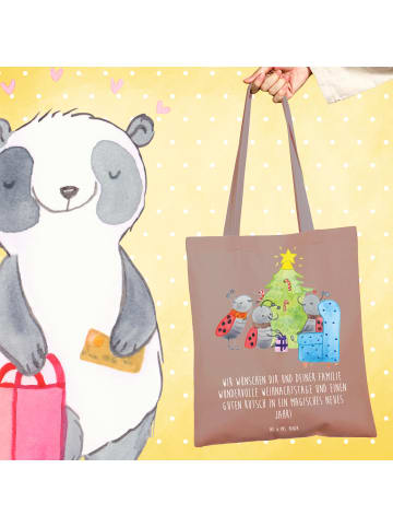 Mr. & Mrs. Panda Tragetasche Weihnachten Smörle mit Spruch in Braun Pastell