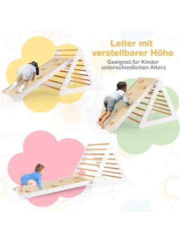 COSTWAY Klettergerüst Indoor inkl. 2 Kletterdreieck & Kletterleiter in Beige