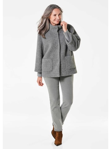 GOLDNER Kurzgröße:  Flauschiger Kurzmantel mit Stehkragen in grau