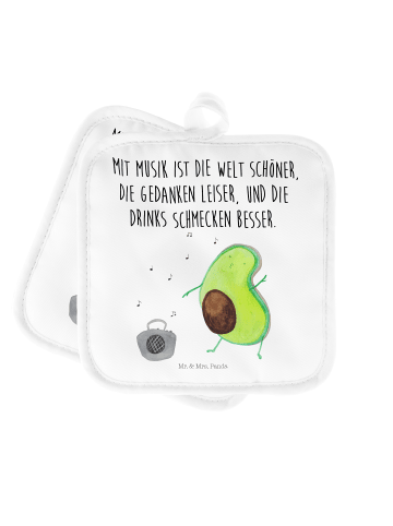 Mr. & Mrs. Panda Kochlappen Avocado Tanzen mit Spruch in Weiß