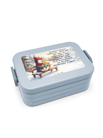 Mr. & Mrs. Panda Lunchbox Pinguin Winter Pommes Design mit Spruch in Blau Pastell
