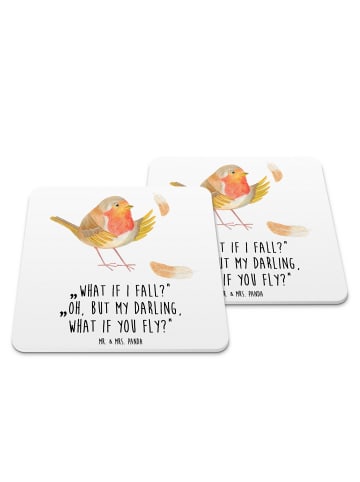 Mr. & Mrs. Panda Tassenuntersetzer Rotkehlchen Federn mit Spruch in Weiß