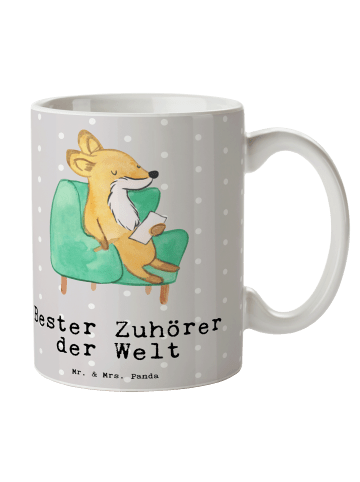 Mr. & Mrs. Panda Becher Fuchs Bester Zuhörer der Welt mit Spruch in Grau Pastell