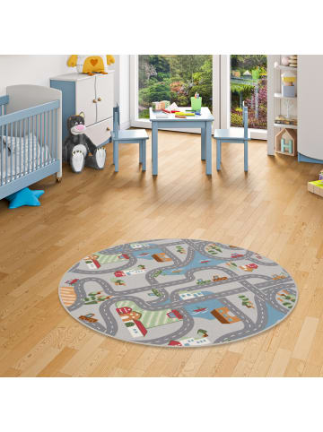 Snapstyle Kinderteppich Fun Town Rund in grau
