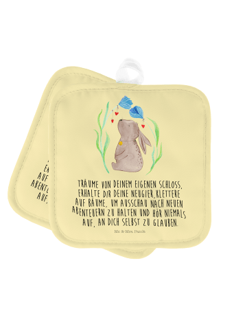 Mr. & Mrs. Panda 2er Set Topflappen  Hase Blume mit Spruch in Gelb Pastell