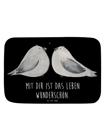 Mr. & Mrs. Panda Duschvorleger Turteltauben Liebe mit Spruch in Schwarz