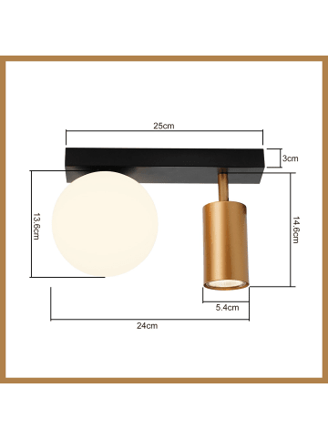 ZMH Deckenleuchte in gold 2-flammige GU10 und E14 Glas schwenkbar L 25cm