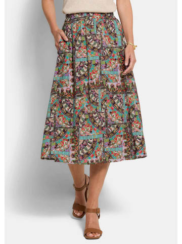 GOLDNER Kurzgröße:  Viskoserock mit Patch-Druck in bunt / gemustert