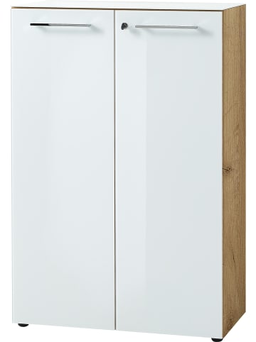 KADIMA DESIGN Aktenschrank Glasfront Soft-Close Abschließbar, Büro in Chalet-Eiche-Nb.-Weiß