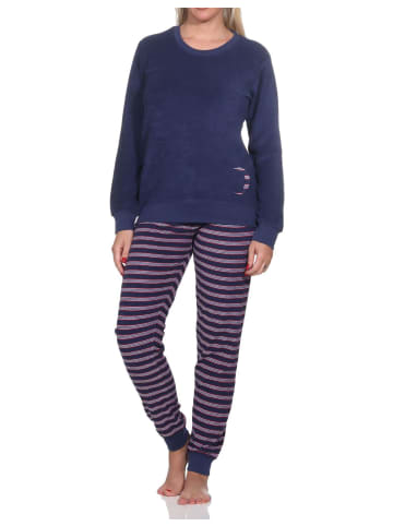 NORMANN Frottee langarm Schlafanzug Bündchen Pyjama - 82616 in marine