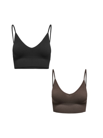 ONLY Top Oberteil Spaghetti Bustier Bralette Nahtlos 2er Pack in Schwarz-Khaki