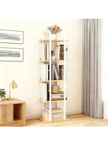 relaxdays Standregal in Weiß/ Natur - (B)38 x (H)143 x (T)24 cm