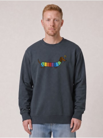 wat? Apparel Sweatshirt Regenbogen Dackel in India Ink Grey