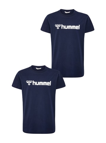 Hummel 2er-SET T-Shirt mit Logo Print aus Bio-Baumwolle in Blau