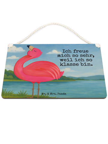 Mr. & Mrs. Panda Wandbild Holz Flamingo Stolz Design mit Spruch in Weiß
