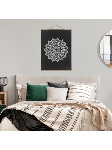 WALLART Stoffbild - Mandala Illustration Ornament weiß schwarz in Schwarz-Weiß