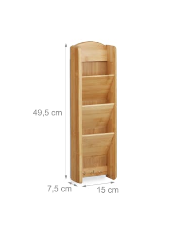 relaxdays Schlüsselbrett in Natur - (B)15 x (H)49,5 x (T)7,5 cm
