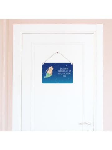 Mr. & Mrs. Panda Wandbild Holz Wassermann Astrologie mit Spruch in Sternenhimmel Blau