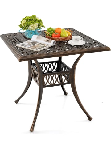 COSTWAY Gartentisch 80x80x75cm mit Schirmloch in Braun