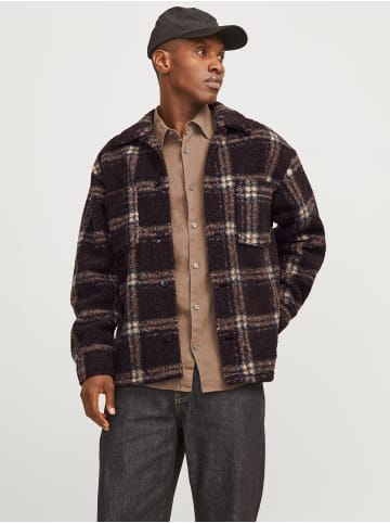 Jack & Jones Karierte Teddy Fleecejacke mit Knopfleiste Holzfällerhemd in Braun