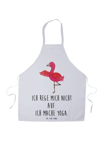 Mr. & Mrs. Panda Schürze Flamingo Yoga mit Spruch in Weiß